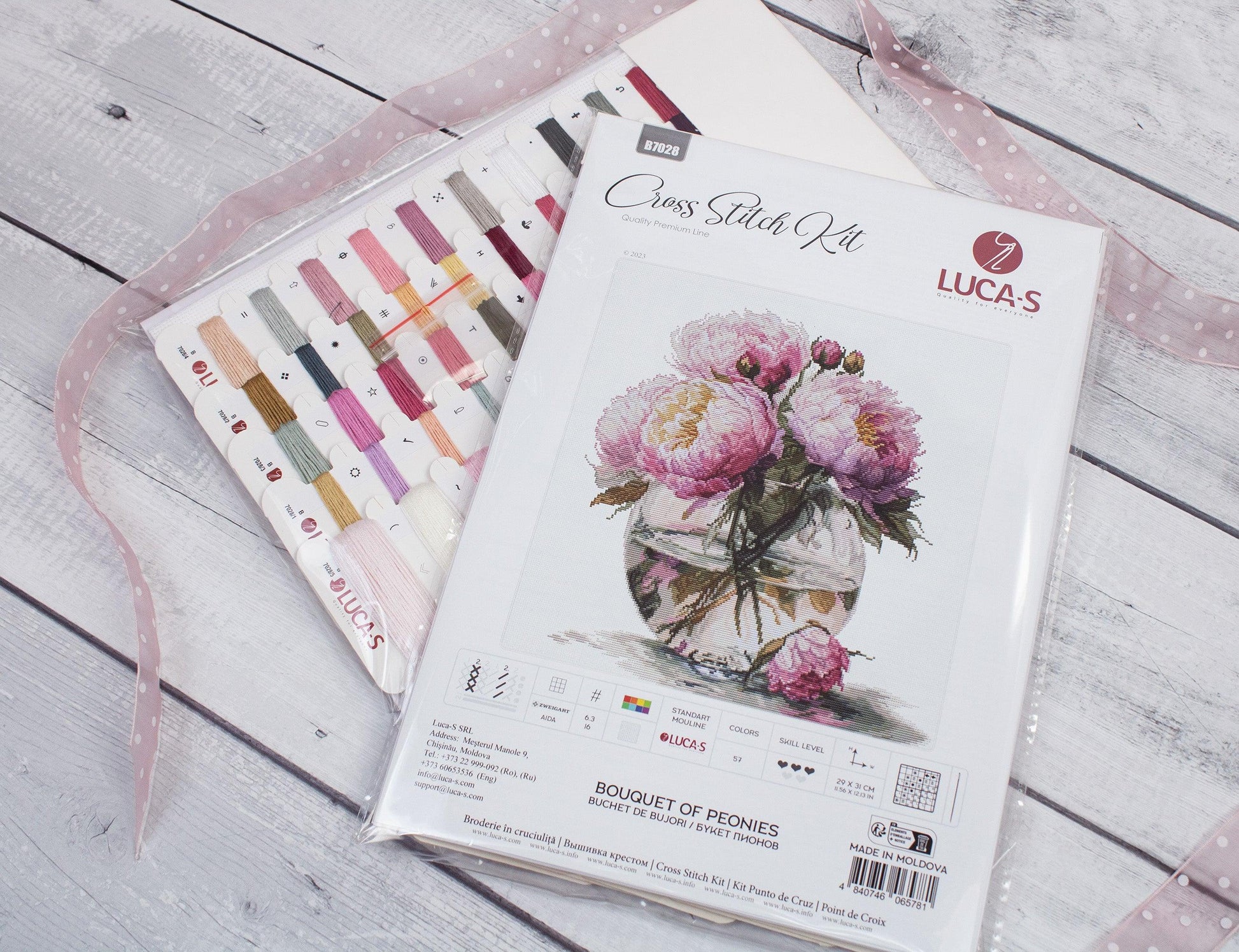 Cross Stitch Kit Luca-S - Bouquet of Peonies, B7028 - Luca-S Cross Stitch Kits