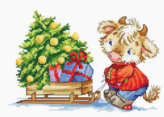 Cross Stitch Kit Luca-S - Calf with Christmas tree - HobbyJobby