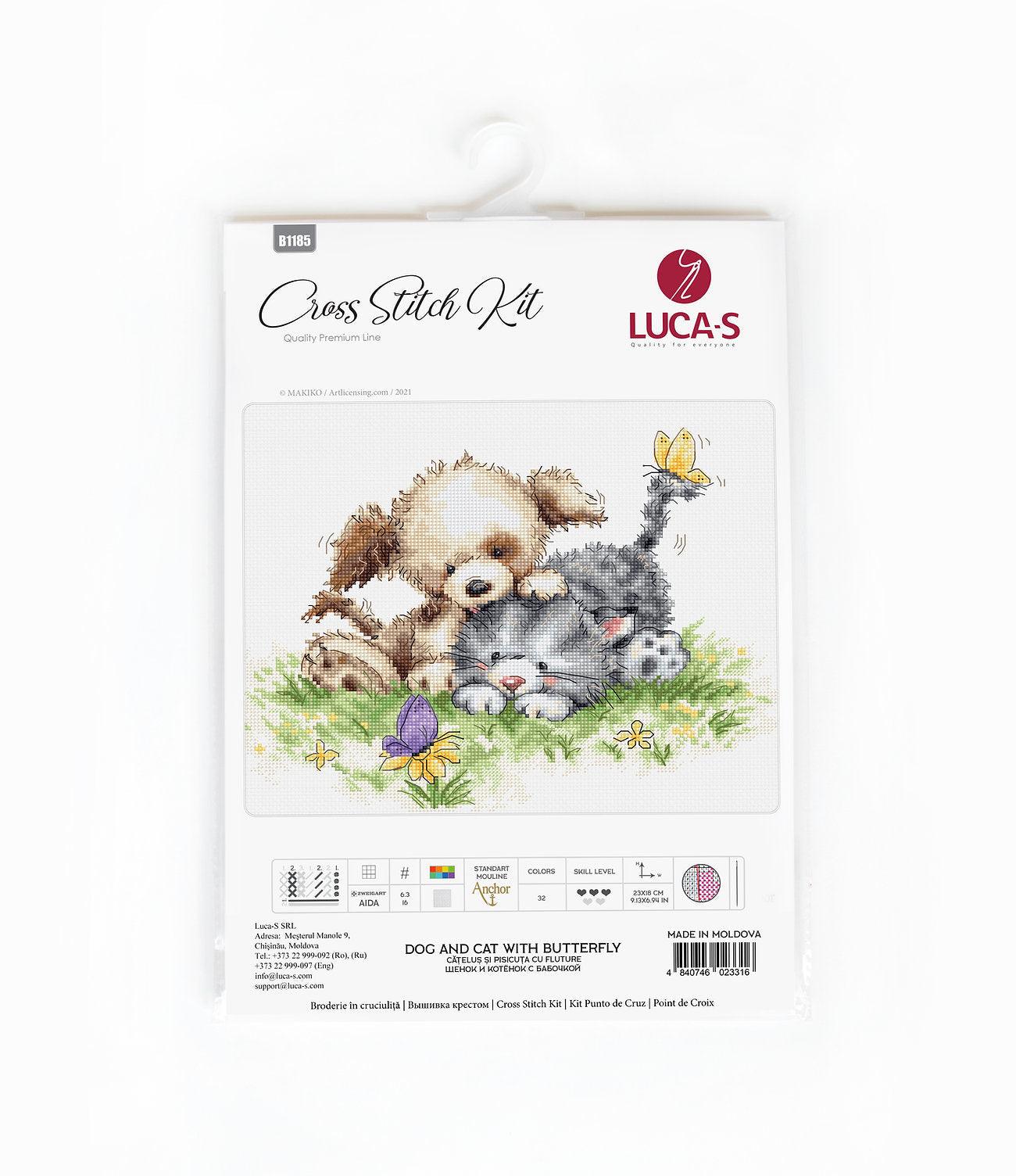 Cross Stitch Kit Luca-S - Dog and Cat with Butterfly - HobbyJobby