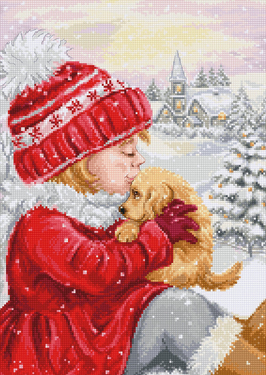 Cross Stitch Kit Luca-S - Girl Kissing Puppy, BU5027 - Luca-S Cross Stitch Kits