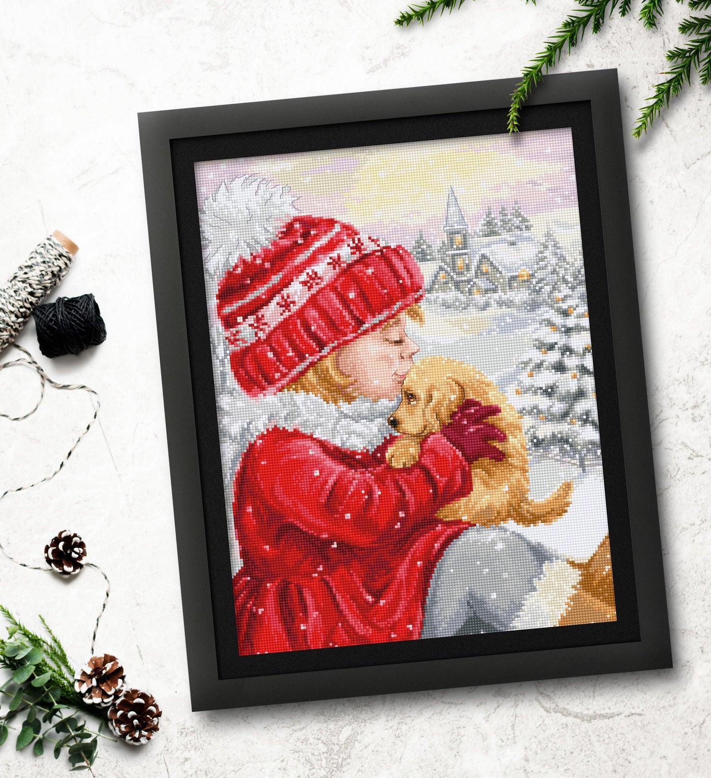 Cross Stitch Kit Luca-S - Girl Kissing Puppy, BU5027 - Luca-S Cross Stitch Kits