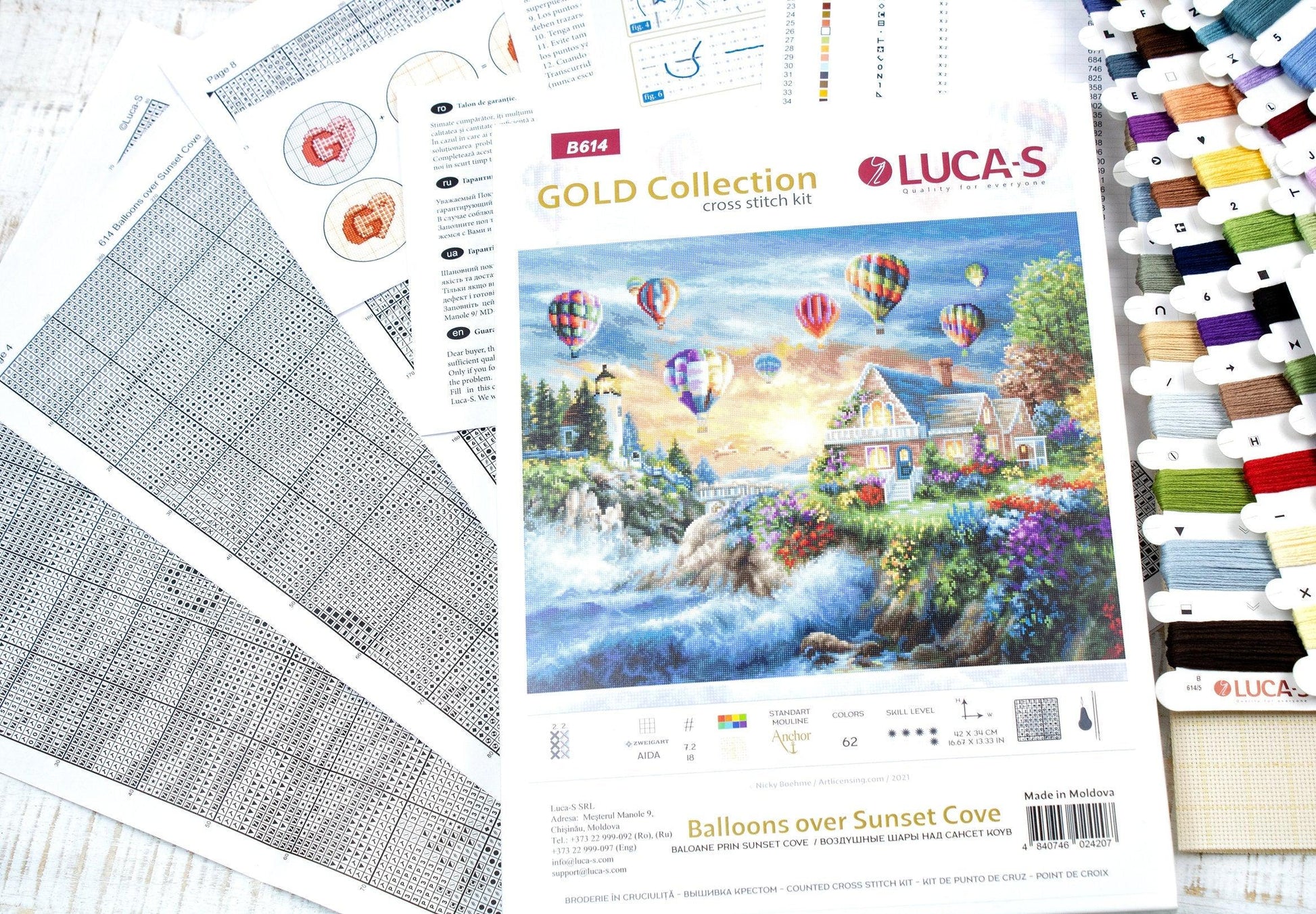 Cross Stitch Kit Luca-S Gold - Balloons over Sunset Cove - HobbyJobby