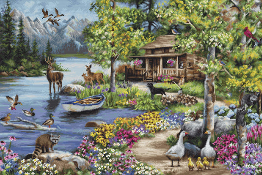 Cross Stitch Kit Luca-S GOLD - Cabin By The Lake, B2410 - Luca-S Cross Stitch Kits