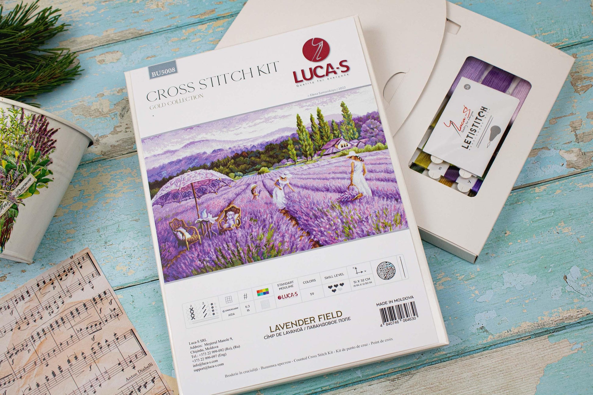 Cross Stitch Kit Luca-S GOLD - Lavender Field, BU5008 - Luca-S Cross Stitch Kits