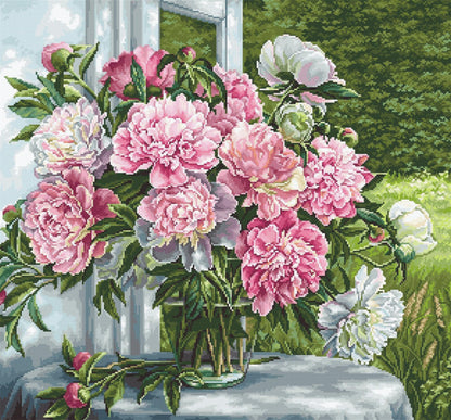 Cross Stitch Kit Luca-S - Peonies by the Window, B594 - Luca-S Cross Stitch Kits