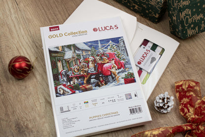 Cross Stitch Kit Luca-S - Puppies Christmas, Gold Collection - Luca-S Cross Stitch Kits
