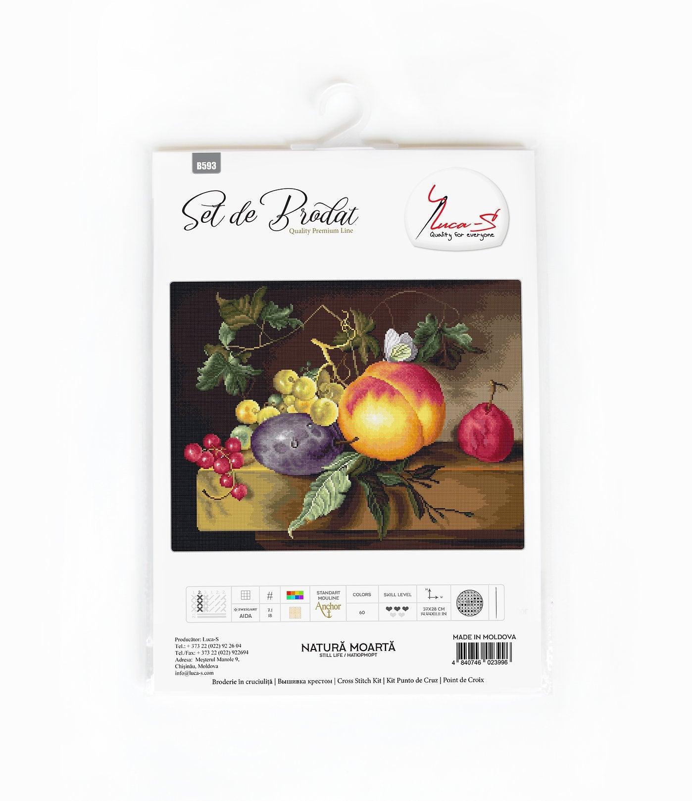 Cross Stitch Kit Luca-S - Still life with peach and grapes, B593 - Luca-S Cross Stitch Kits