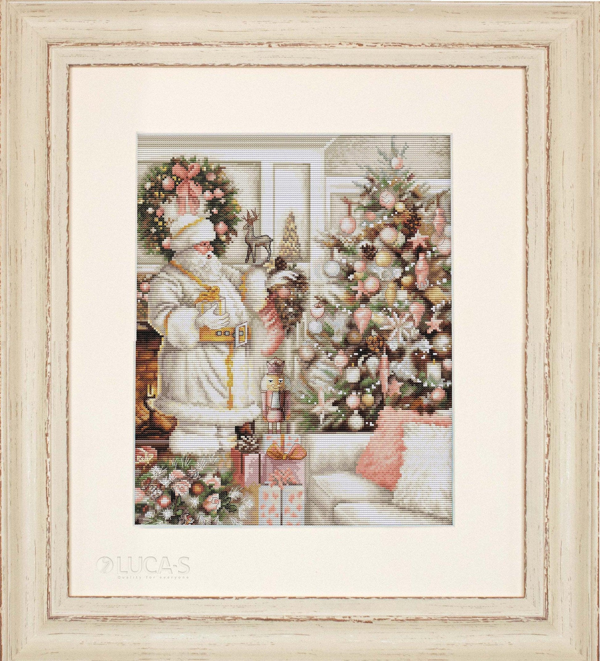 Cross Stitch Kit Luca-S - White Santa With Christmas Tree, BU5019 - Luca-S Cross Stitch Kits