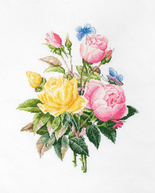 Cross Stitch Kit Luca-S - Yellow Roses and Bengal Roses, BU4003 - Luca-S Cross Stitch Kits