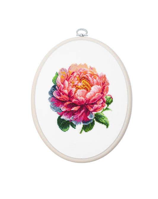 Cross Stitch Kit with Hoop Included Luca-S - BC205 ââCoral Charmââ Peony - Luca-S Cross Stitch Kits