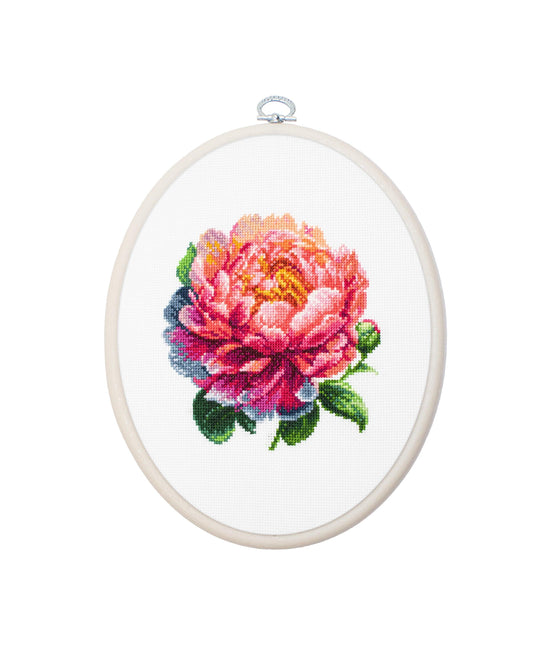 Cross Stitch Kit with Hoop Included Luca-S - BC205 ââCoral Charmââ Peony - Luca-S Cross Stitch Kits