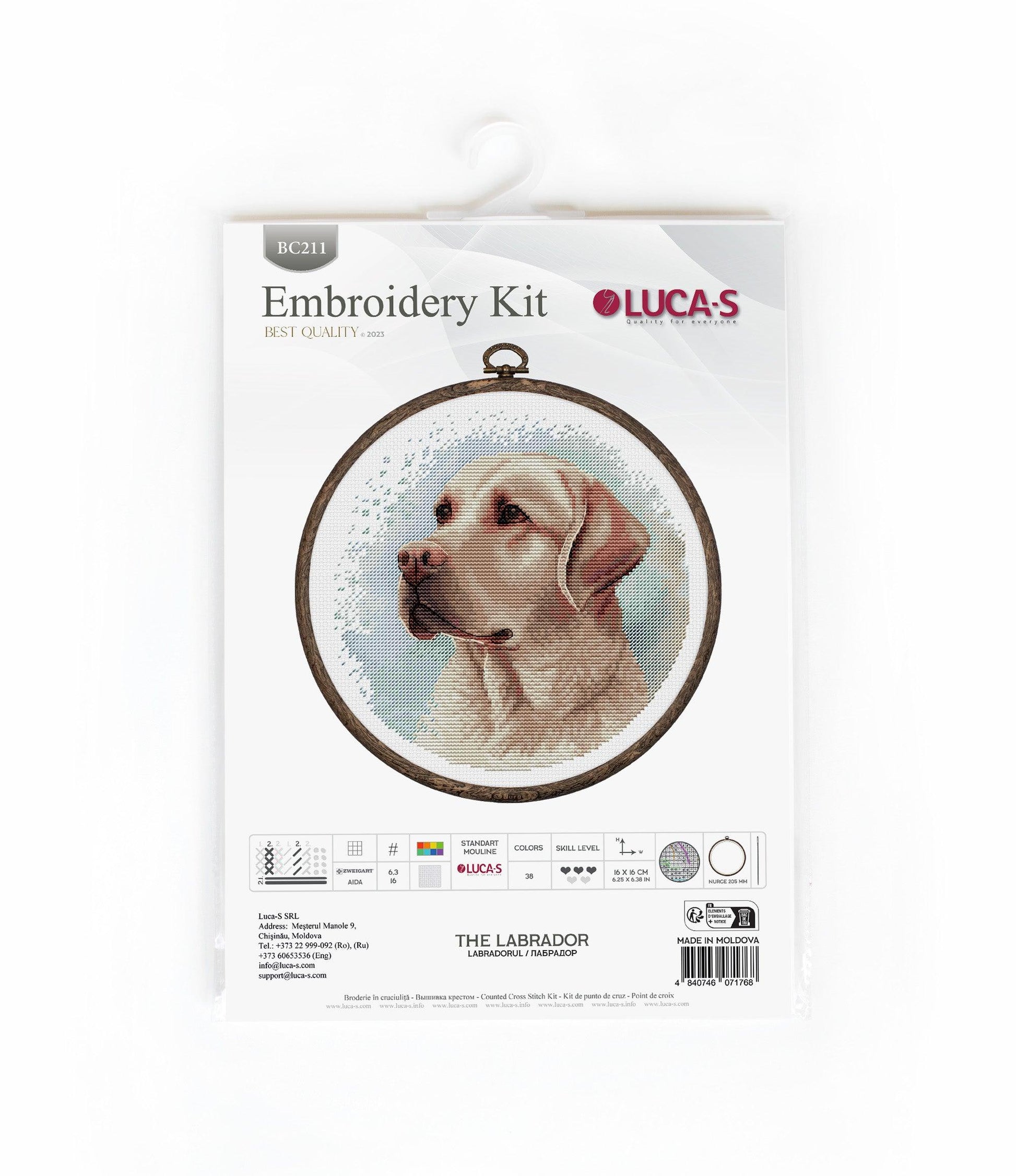 Cross Stitch Kit with Hoop Included Luca-S - BC211, The Labrador - Luca-S Cross Stitch Kits