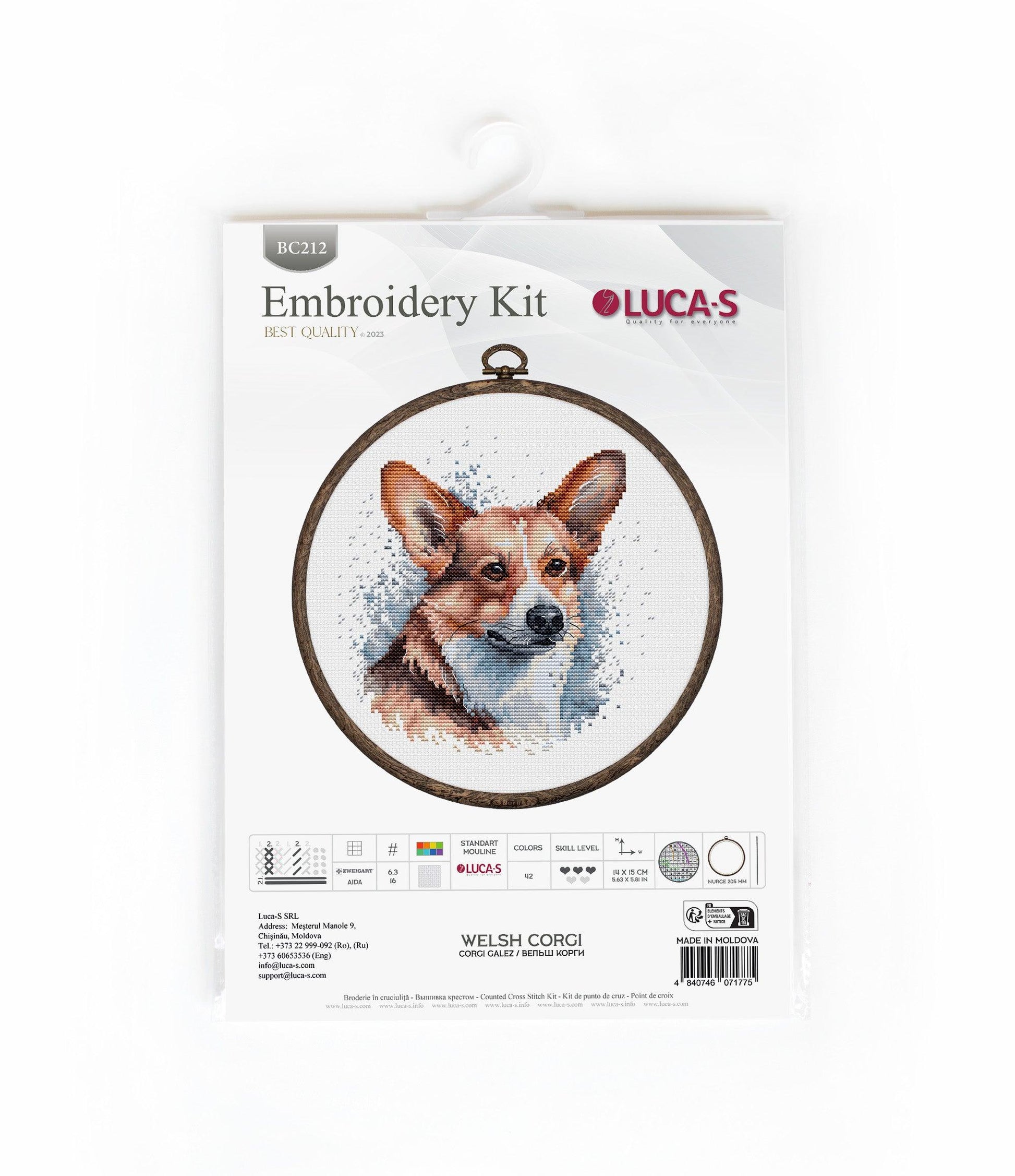 Cross Stitch Kit with Hoop Included Luca-S - BC212, Welsh Corgi - Luca-S Cross Stitch Kits