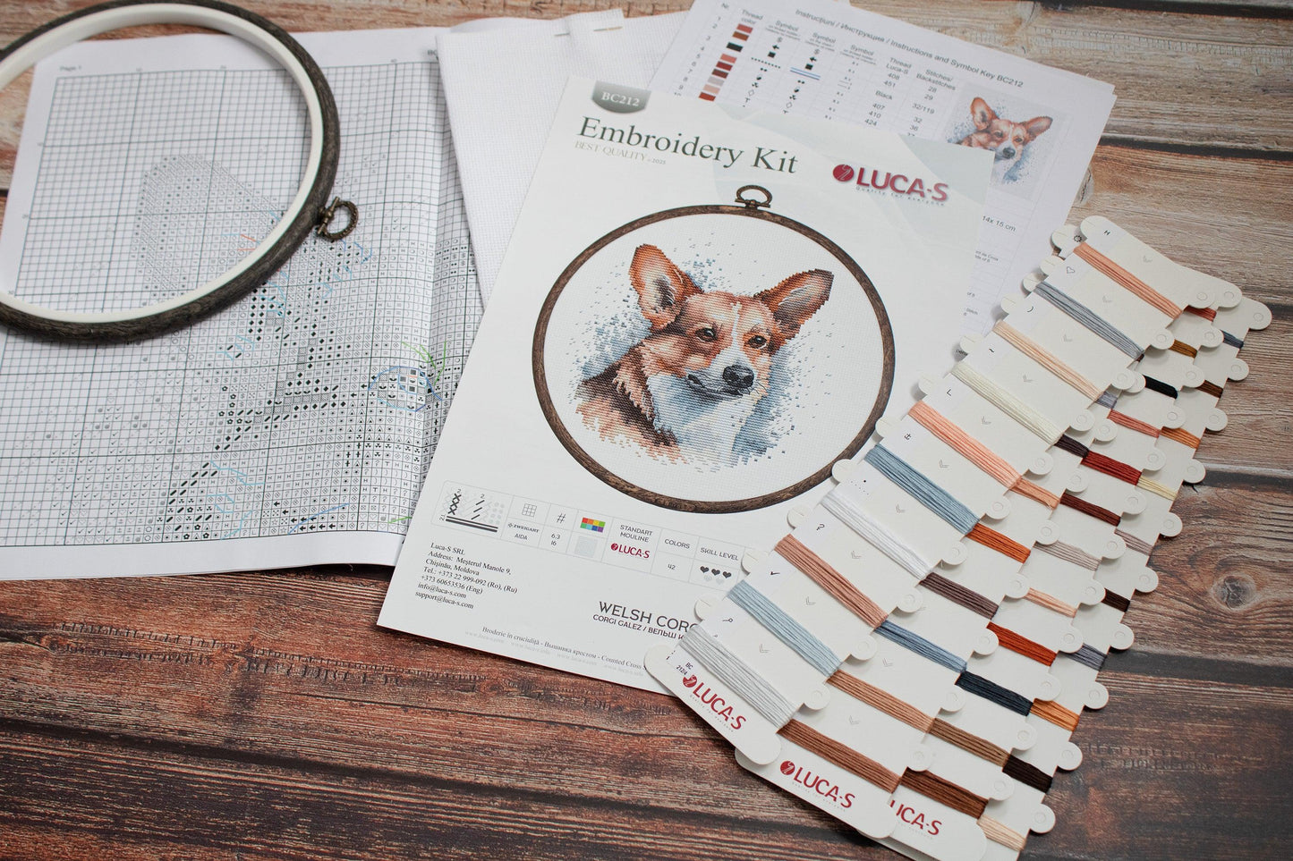 Cross Stitch Kit with Hoop Included Luca-S - BC212, Welsh Corgi - Luca-S Cross Stitch Kits