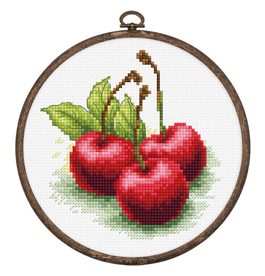 Cross Stitch Kit with Hoop Included Luca-S - Cherries, BC103 - Luca-S Cross Stitch Kits