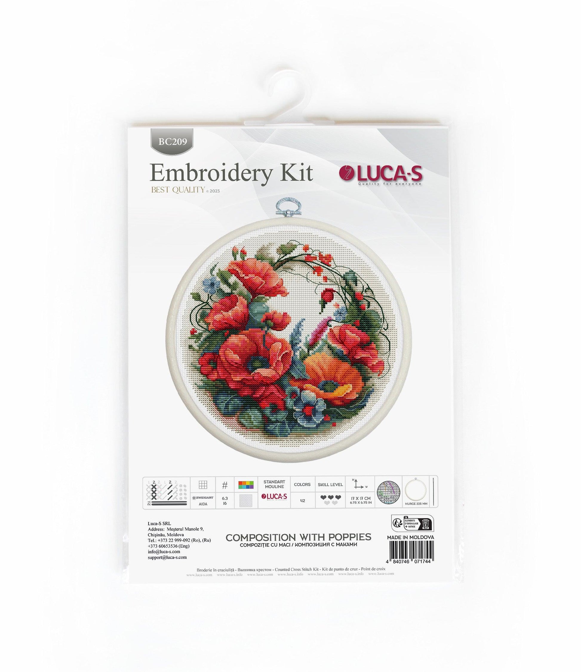 Cross Stitch Kit with Hoop Included Luca-S - Composition With Poppies, BC209 - Luca-S Cross Stitch Kits