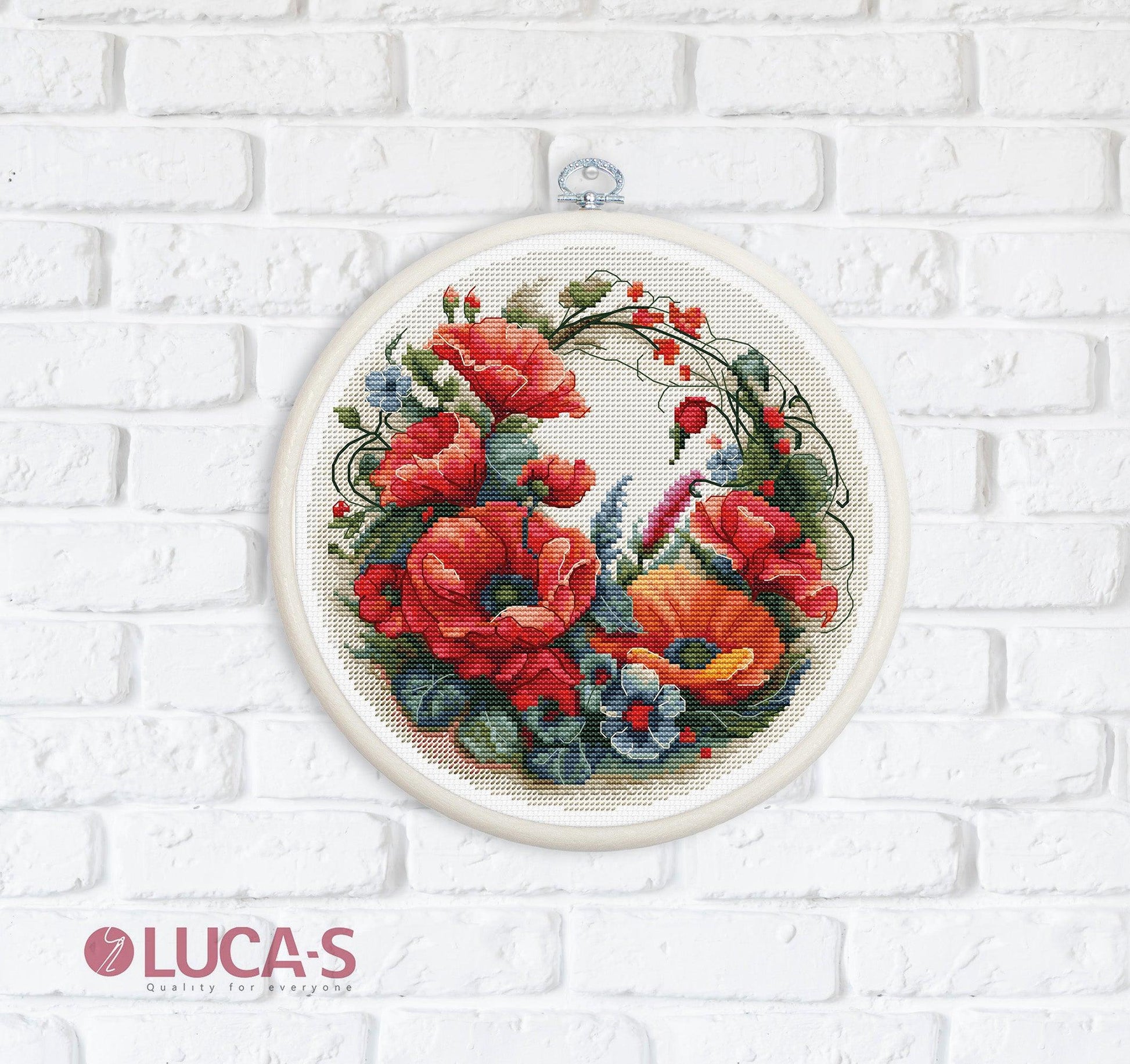 Cross Stitch Kit with Hoop Included Luca-S - Composition With Poppies, BC209 - Luca-S Cross Stitch Kits