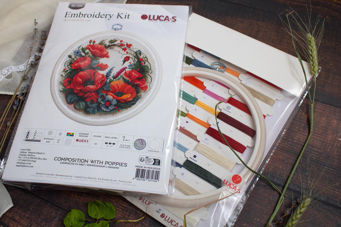 Cross Stitch Kit with Hoop Included Luca-S - Composition With Poppies, BC209 - Luca-S Cross Stitch Kits