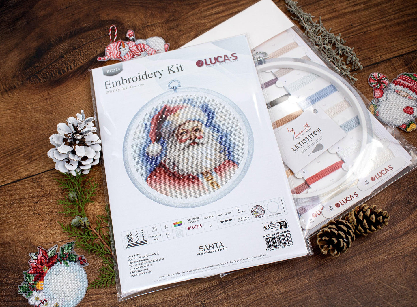 Cross Stitch Kit with Hoop Included Luca-S - Santa, BC224 - Luca-S Counted Cross Stitch Kit