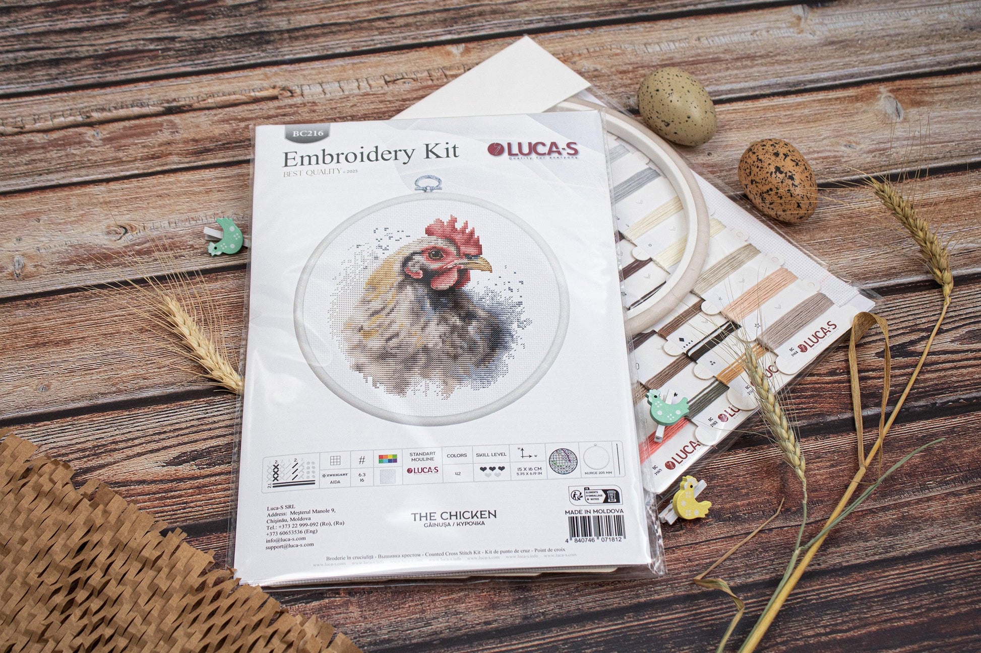 Cross Stitch Kit with Hoop Included Luca-S - The Chicken, BC216 - Luca-S Cross Stitch Kits