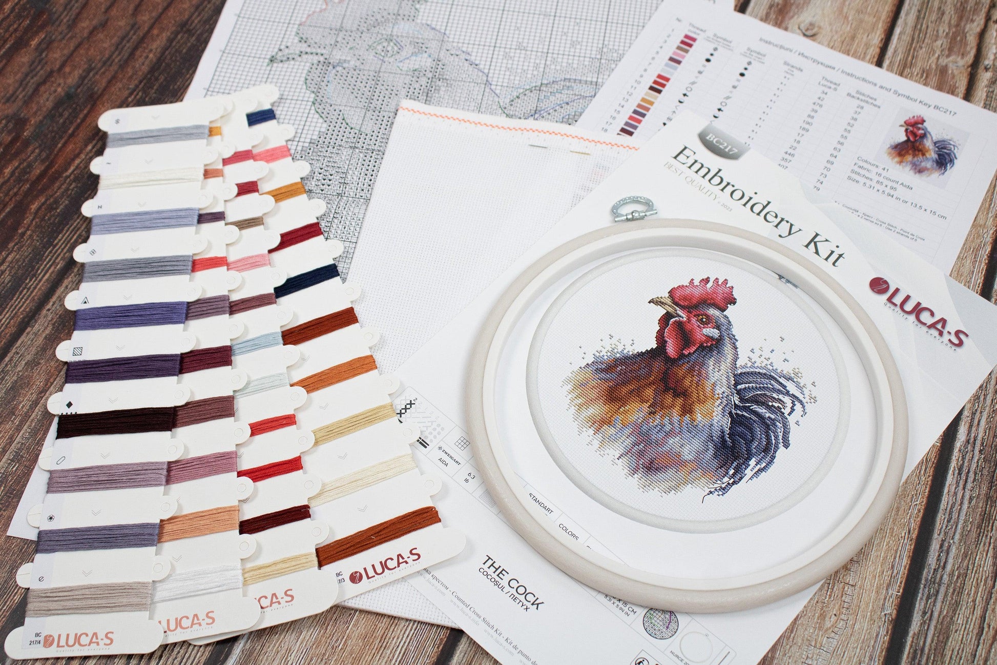 Cross Stitch Kit with Hoop Included Luca-S - The Cock, BC217 - Luca-S Cross Stitch Kits