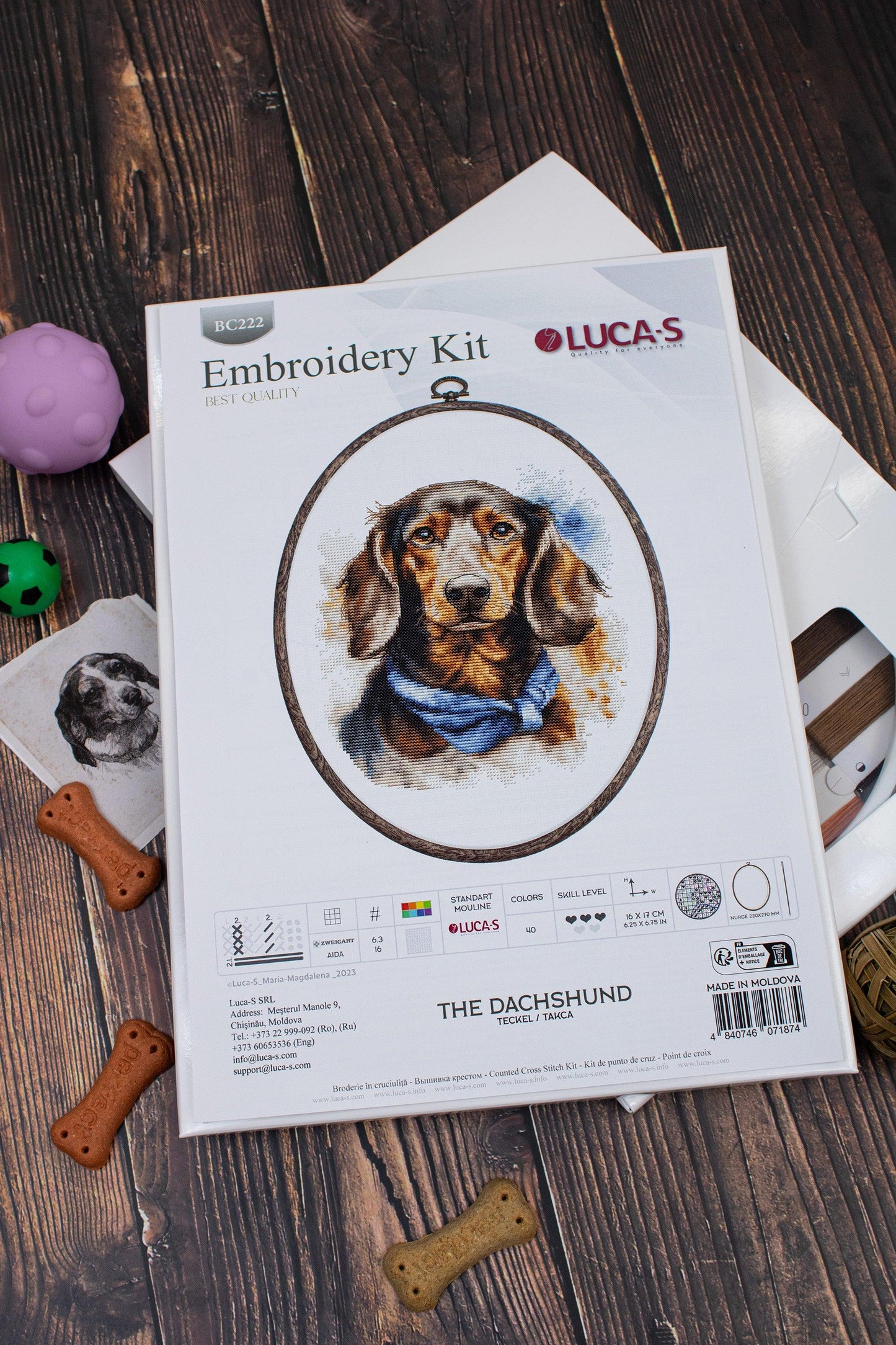 Cross Stitch Kit with Hoop Included Luca-S - The Dachshund, BC222 - Luca-S Counted Cross Stitch Kit