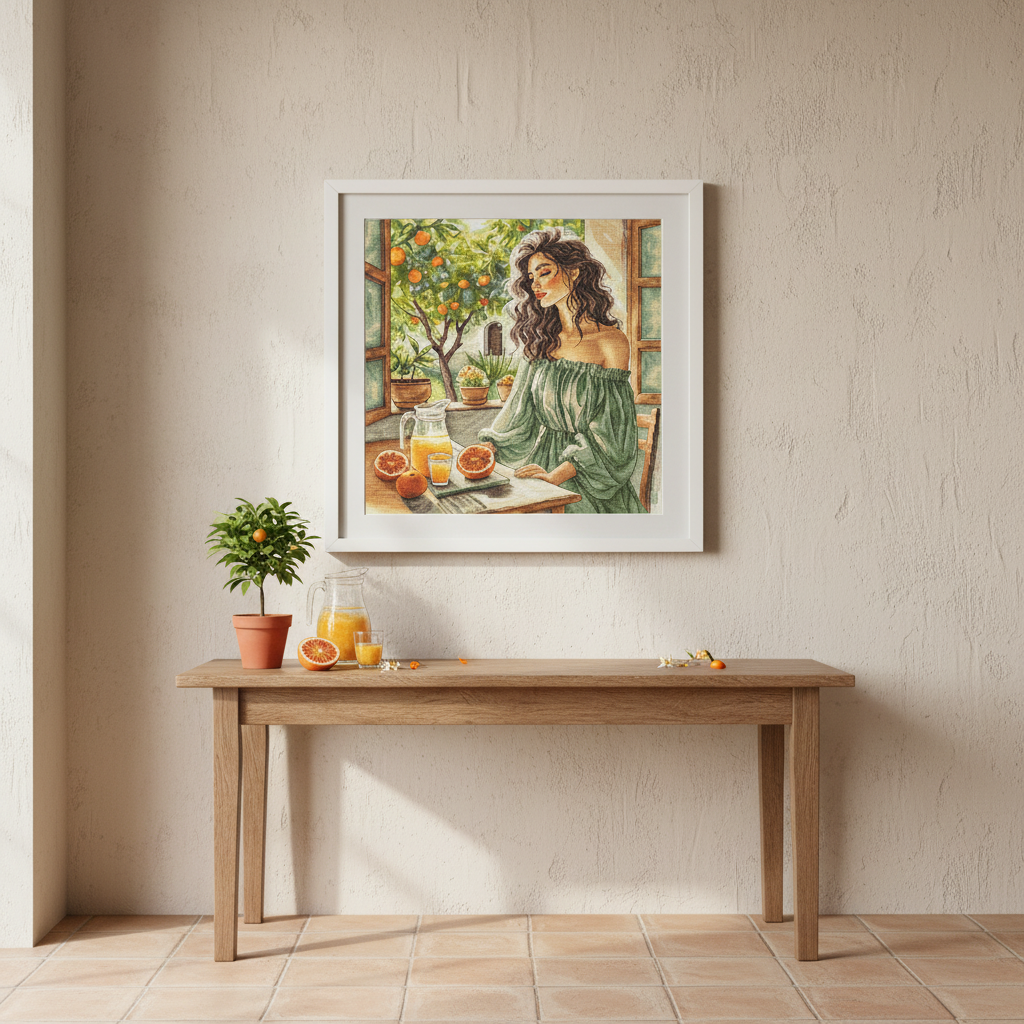 Dettaglio del kit ricamo AVA P191 – Finestra sul giardino