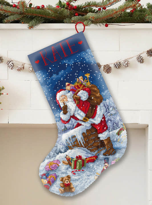 L10-001 Kit punto croce Letistitch Silent Night Gift Stocking – calza natalizia con Babbo Natale e regali