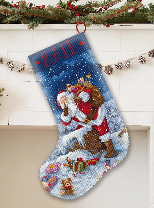 L10-001 Kit punto croce Letistitch Silent Night Gift Stocking – calza natalizia con Babbo Natale e regali