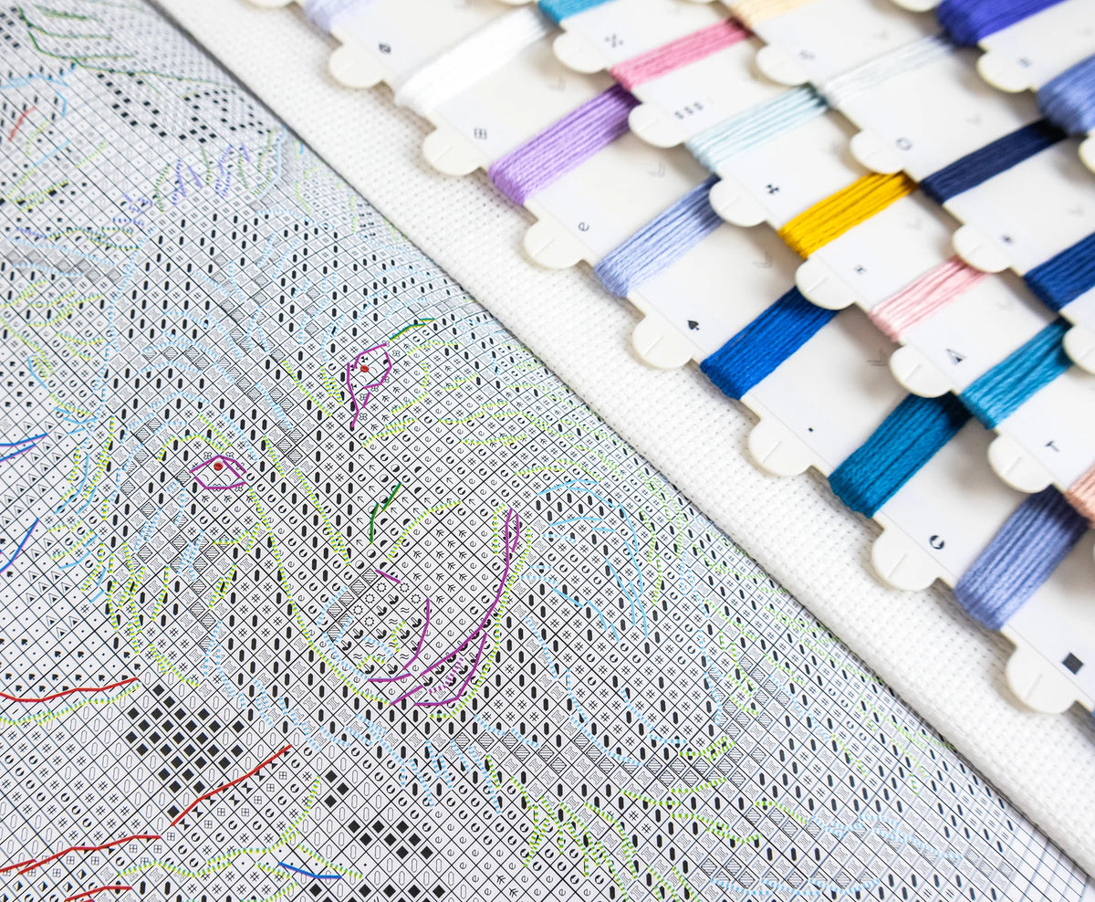 L10-002 Letistitch Arctic Enchantress Stocking – dettaglio dello schema e filati colorati