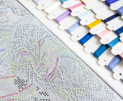 L10-002 Letistitch Arctic Enchantress Stocking – dettaglio dello schema e filati colorati