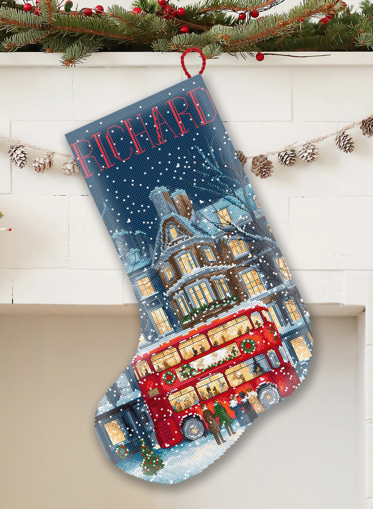 L10-003 Kit punto croce Letistitch London Christmas Bus Stocking – calza natalizia con autobus rosso di Londra