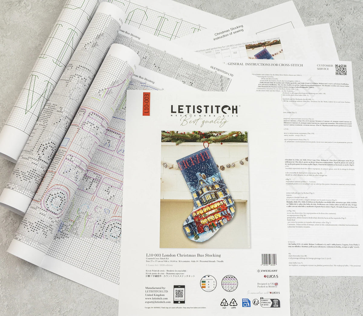 L10-003 Letistitch London Christmas Bus Stocking – schema e materiali inclusi nel kit punto croce