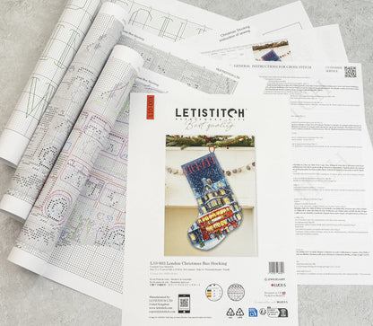 L10-003 Letistitch London Christmas Bus Stocking – schema e materiali inclusi nel kit punto croce