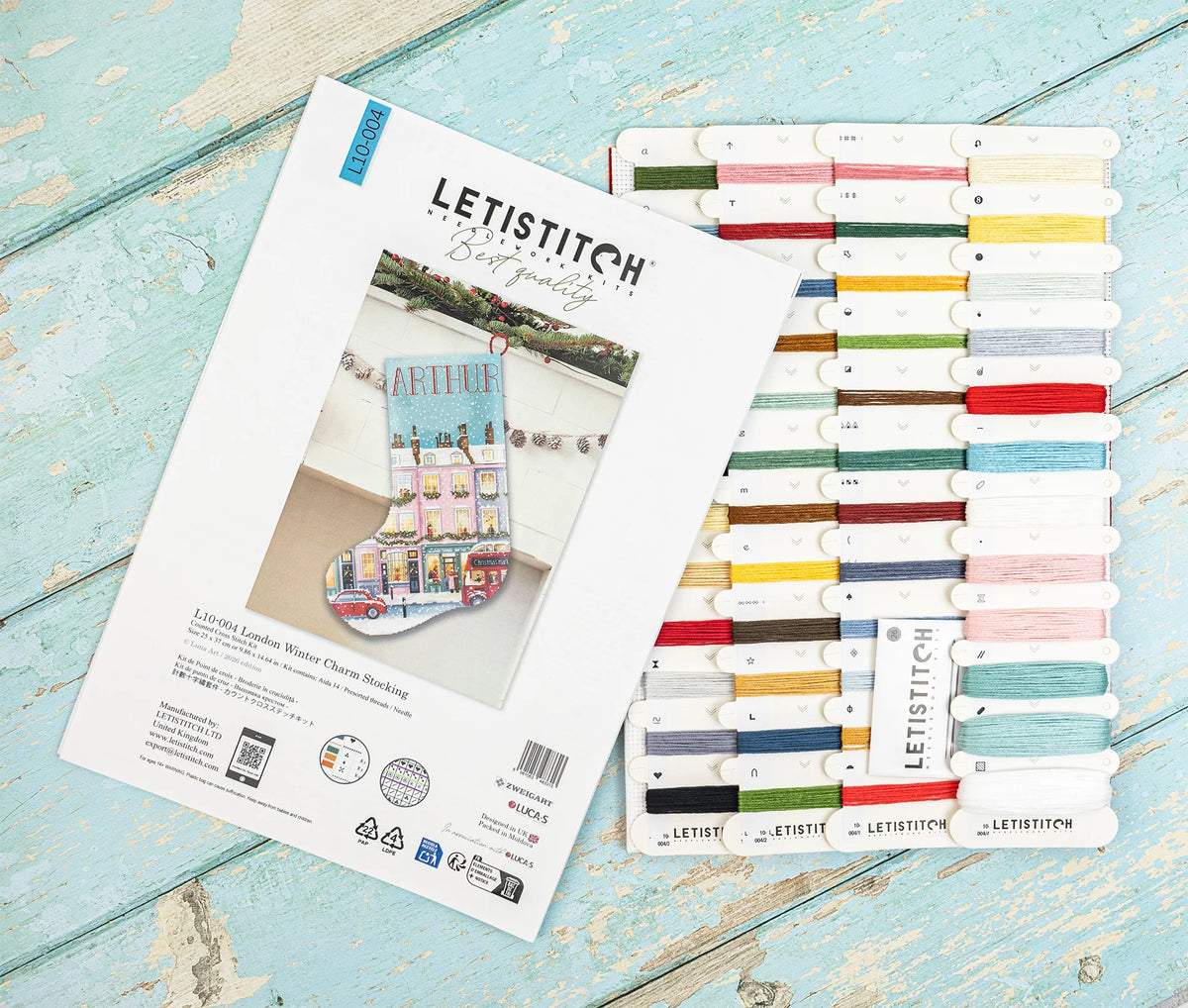 L10-004 Letistitch London Winter Charm Stocking – confezione del kit con filati mouliné