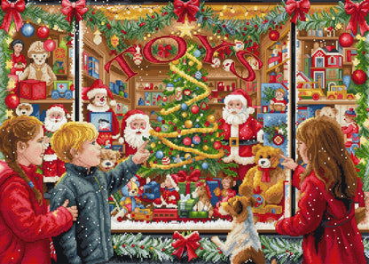 L10-006 Kit punto croce Letistitch Toy Wonderland – vetrina natalizia con albero e giocattoli
