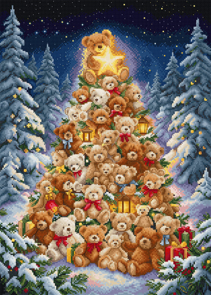 L10-008 Kit punto croce Letistitch Teddy Wonderland – albero natalizio composto da orsetti in un paesaggio innevato