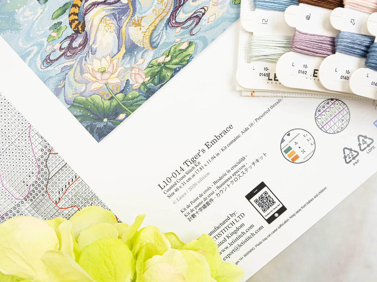 L10-014 Letistitch Tiger’s Embrace – dettaglio del kit con schema e design del ricamo