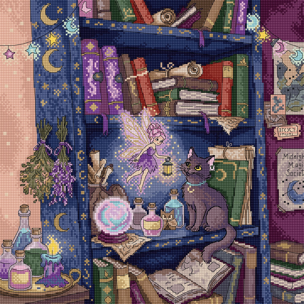 L10-015 Kit punto croce Letistitch The Magic Shelf – scaffale magico con gatto, fata e libri