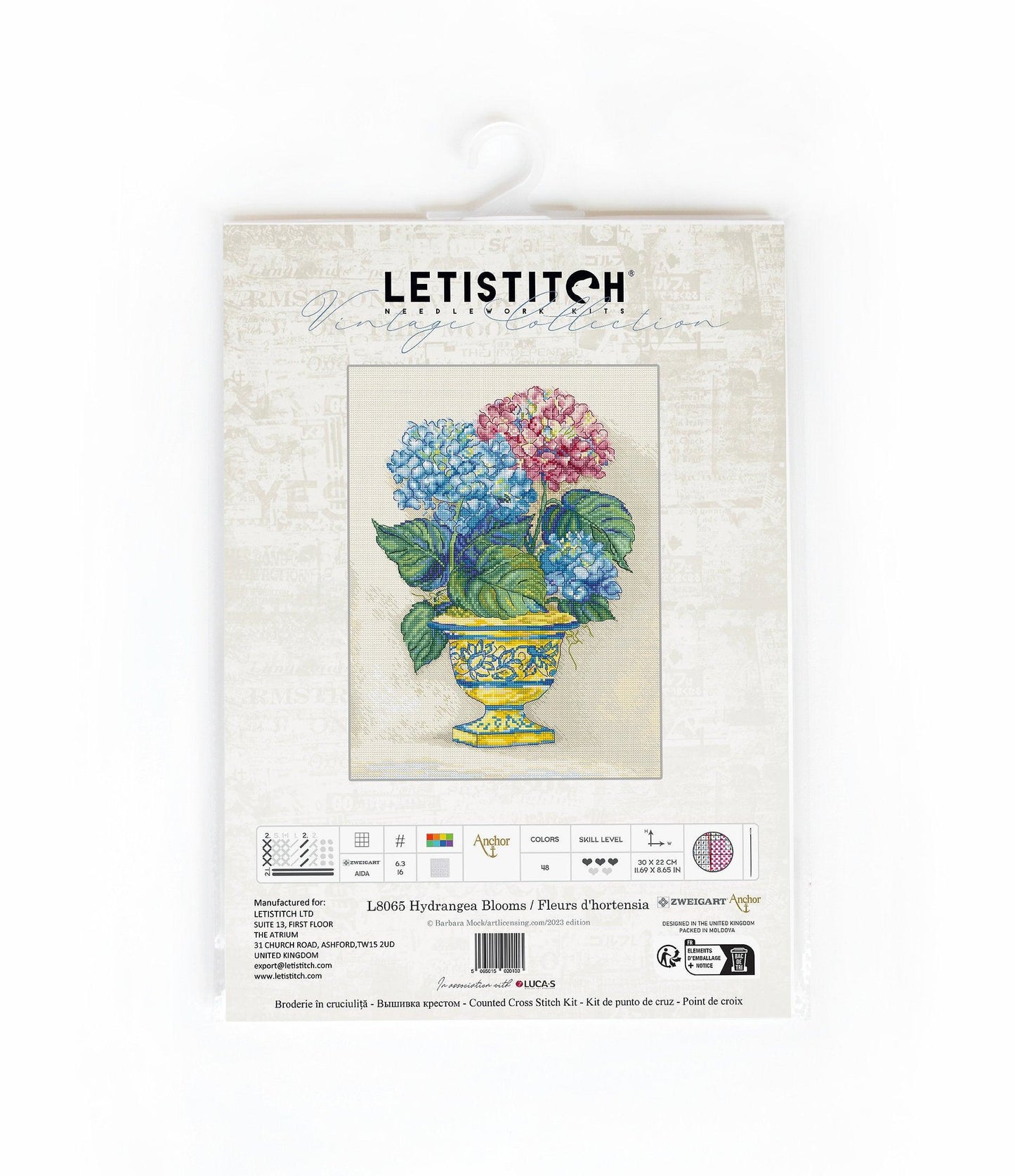 LetiStitch Cross Stitch Kit - Hydrangea Blooms, L8065 Cross Stitch Kits - HobbyJobby