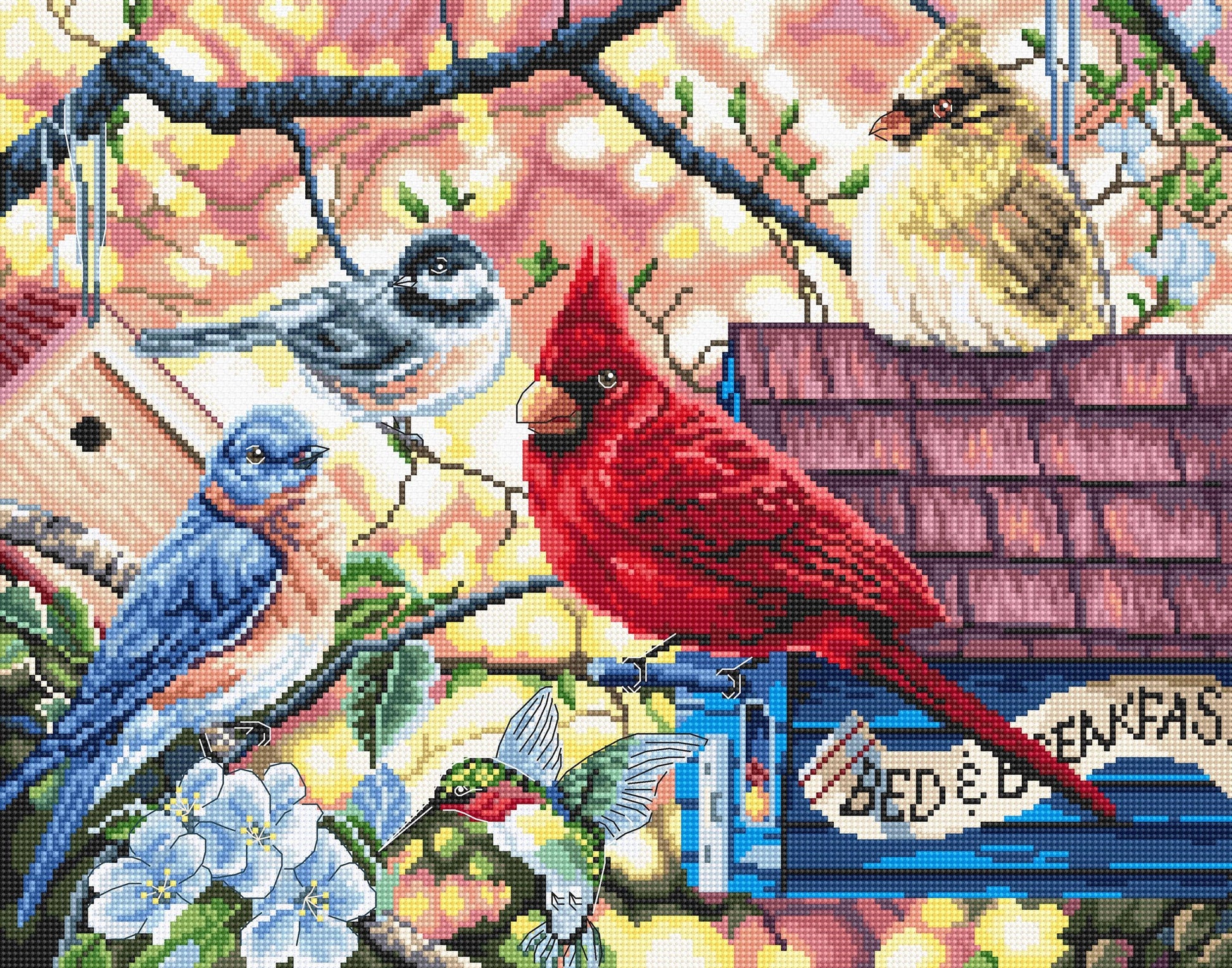 LetiStitch Cross Stitch Kit - Springtime Songbirds, L8062 Cross Stitch Kits - HobbyJobby