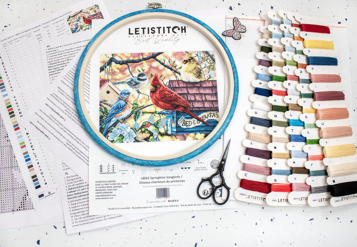 LetiStitch Cross Stitch Kit - Springtime Songbirds, L8062 Cross Stitch Kits - HobbyJobby