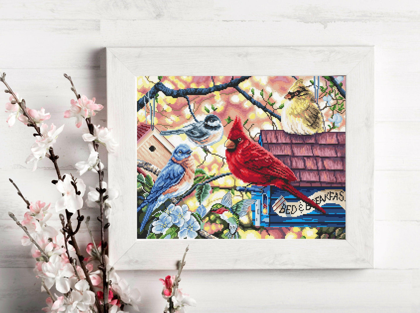 LetiStitch Cross Stitch Kit - Springtime Songbirds, L8062 Cross Stitch Kits - HobbyJobby