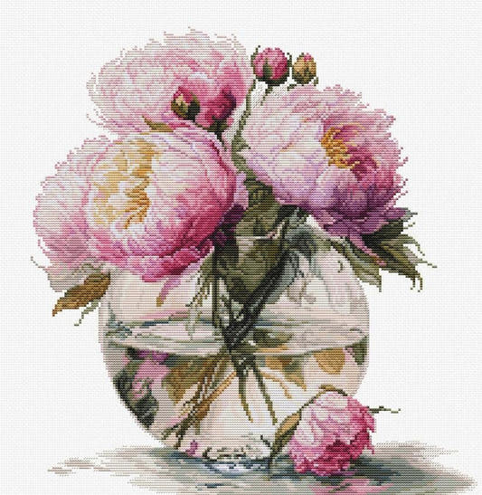 Luca-S Bouquet of Peonies B7028 cross stitch kit finished design