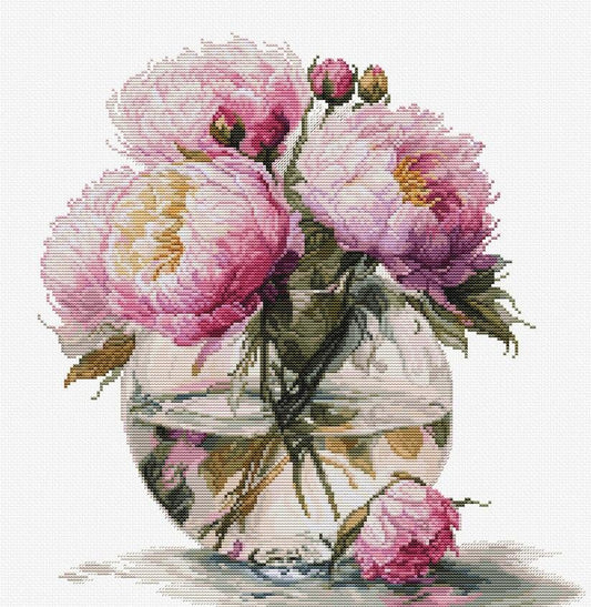 Luca-S Bouquet of Peonies B7028 cross stitch kit finished design