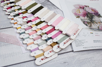 Luca-S B7028 embroidery threads set for bouquet of peonies cross stitch kit