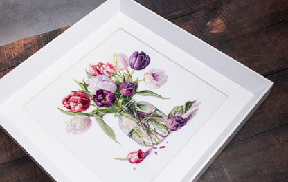 Close up of tulips embroidery Luca-S B7029 cross stitch design