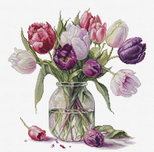 Luca-S Bouquet of Tulips B7029 cross stitch kit finished design