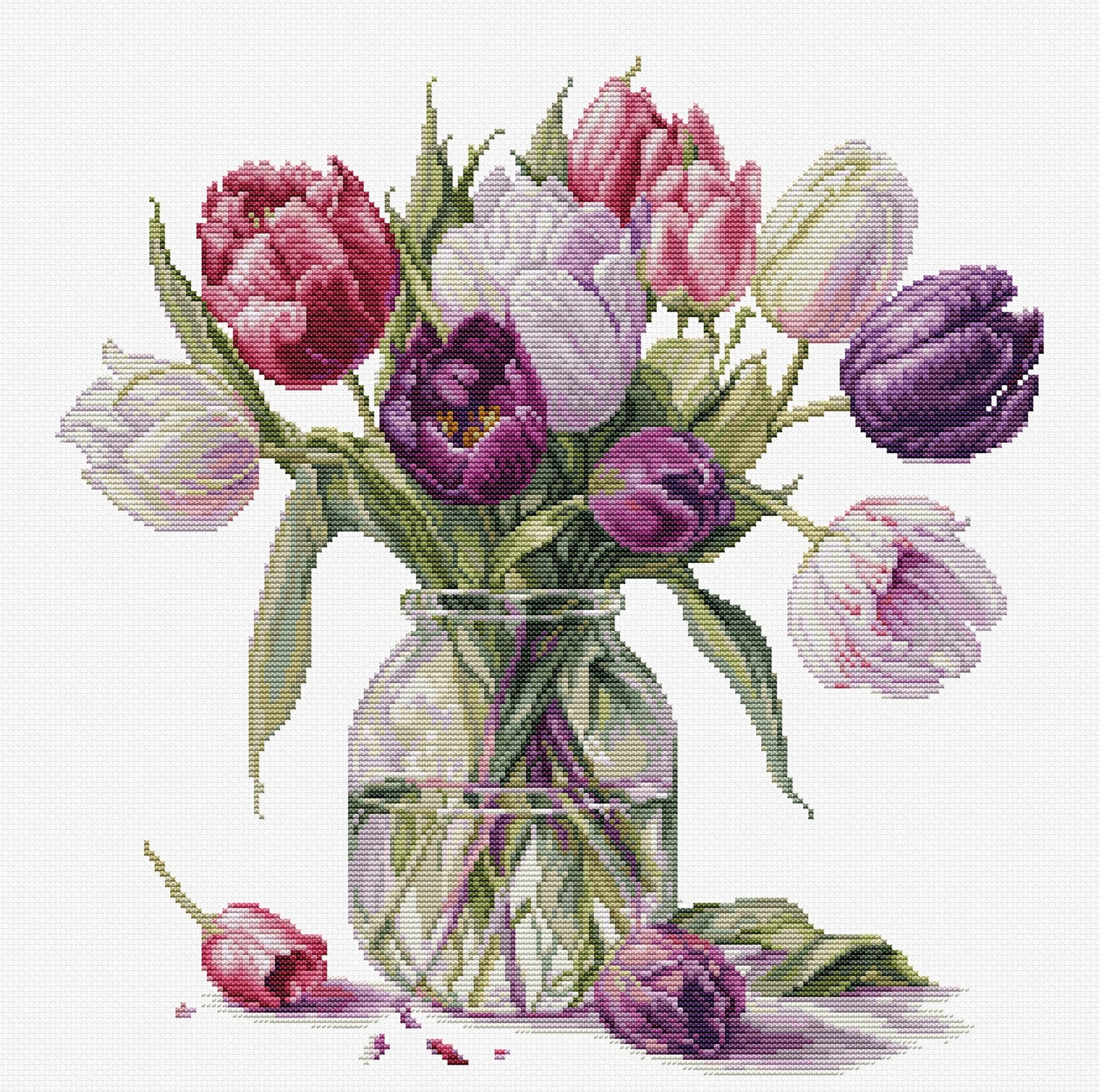Luca-S Bouquet of Tulips B7029 cross stitch kit finished design