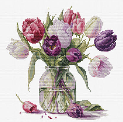 Luca-S Bouquet of Tulips B7029 cross stitch kit finished design